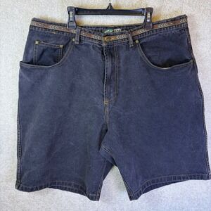 Rusty Denim Shorts Mens 38 Black Vintage 90s Made in USA Aztec Trim Jorts 10"